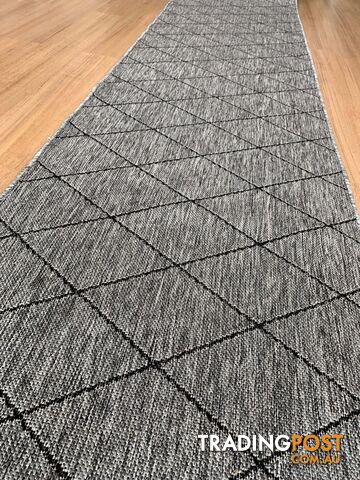 Chino 1931 Grey Black Hall Runner 80cm Wide Non-Slip 13M  - UPDAE SKU - 1931 Grey Black