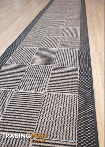 Suva Squares Coffee Black 22 121 Hallway Runner Non Slip 16M - 22/121