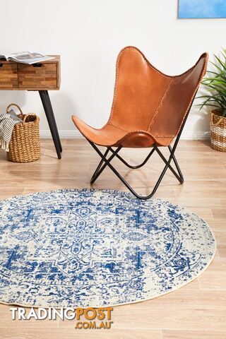 Evoke Horizon White Navy Transitional Round Rug 200X200CM -...