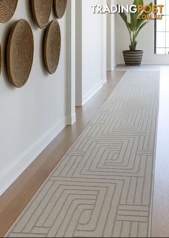 Summit Maze Beige Hallway Runner 80cm Wide 4M - Ozlo- Beige- 7606506