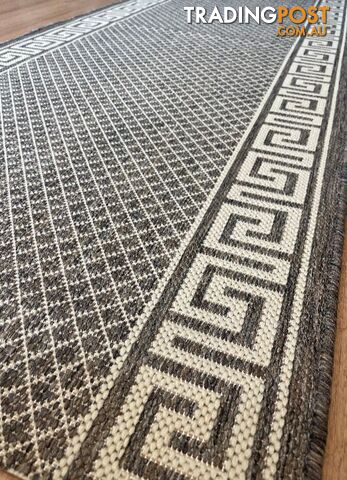Xena Greek Key Taupe Linen Hall Runner Non-Slip 80cm Wide 3.5M - 2533...