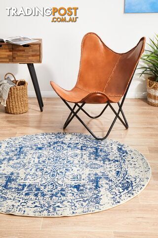 Evoke Horizon White Navy Transitional Round Rug 240X240CM -...