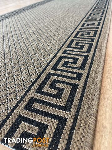 Xena Greek Key Natural Black Hall Runner Non-Slip 80cm Wide 11M - 2533 Natural...