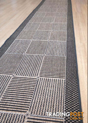 Suva Squares Coffee Black 22 121 Hallway Runner Non Slip 8M - 22/121