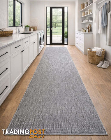 Malia Silver White Hallway Runner Non-Slip 80cm Wide 12.5M - CHINO 20022 SILVER...