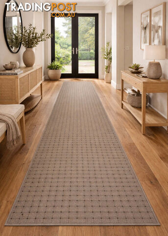 Roma Dots Taupe Hallway Runner 80CM Wide 14.5M - STANFORD GREY WHITE 80CM