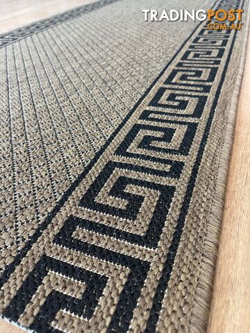 Xena Greek Key Natural Black Hall Runner Non-Slip 80cm Wide 1M  - 2533 Natural Black (991 X)