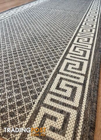 Xena Greek Key Taupe Linen Hall Runner Non-Slip 80cm Wide 9M - 2533 Taupe-Linen...