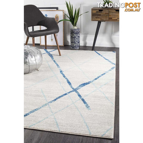 Oasis Noah White Blue Contemporary Rug 400X80cm - OAS-452-BLUE-400X80