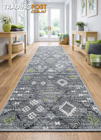 Seville Grey Green Hallway Runner 80CM Wide 3.5M -...