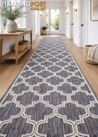Moroccan Silver Ivory Hall Runner Non-Slip 80cm Wide 17M - 2534 Silver Grey...