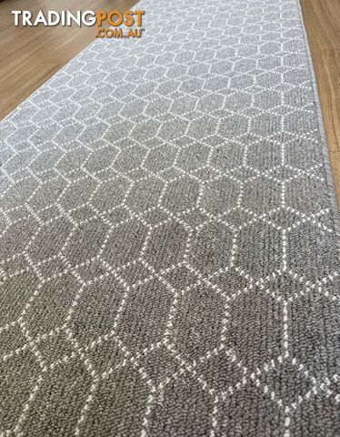 Roma Hex Grey Hallway Runner 80CM Wide 7M  - Belmont Grey White