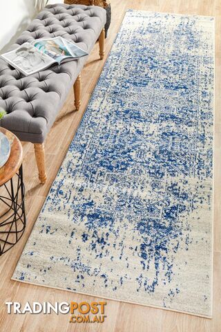 Evoke Horizon White Navy Transitional Runner Rug 500X80CM - EVO-253-WNAV-500X80