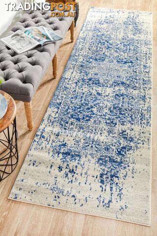 Evoke Horizon White Navy Transitional Runner Rug 400X80CM - EVO-253-WNAV-400X80