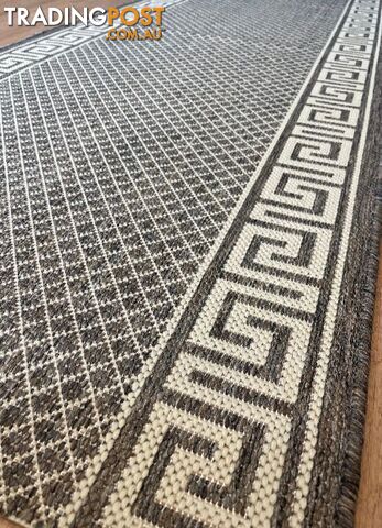 Xena Greek Key Taupe Linen Hall Runner Non-Slip 80cm Wide 2.5M - 2533...