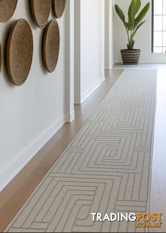 Summit Maze Beige Hallway Runner 80cm Wide 1M - Ozlo- Beige- 7606506