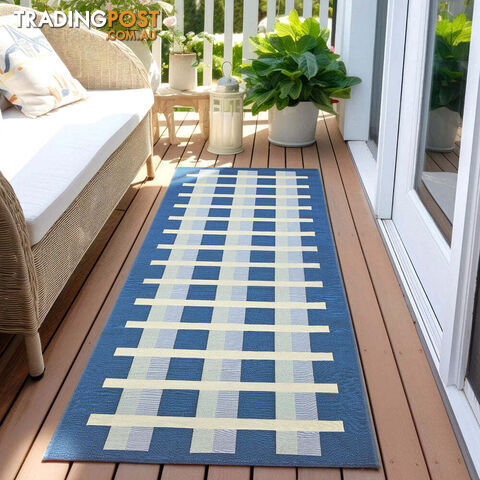 Vista Lattice Blue Runner Rug 300X80CM - VTA-LAT-BLUE-300X80