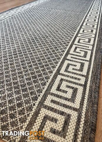 Xena Greek Key Taupe Linen Hall Runner Non-Slip 80cm Wide 5.5M - 2533...