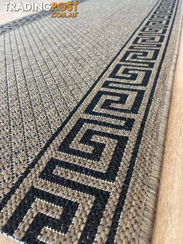 Xena Greek Key Natural Black Hall Runner Non-Slip 80cm Wide 12.5M - 2533 Natural...