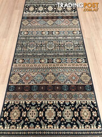 Afghan Black Hallway Runner 80CM Wide 13M  - Afghan 135 Black