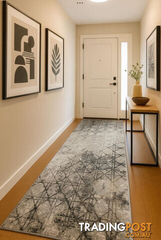 Alyssa Grey Black Hallway Runner 80CM Wide 5M - Alissa Grey Black