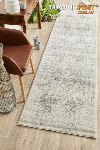 Evoke Dream White Silver Transitional Runner Rug 500X80CM - EVO-253-WSIL-500X80