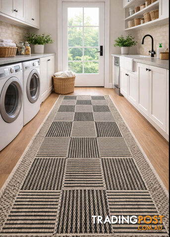 Suva Squares Black Coffee 22 112 Hallway Runner Non Slip 4.5M - 22-112-BC
