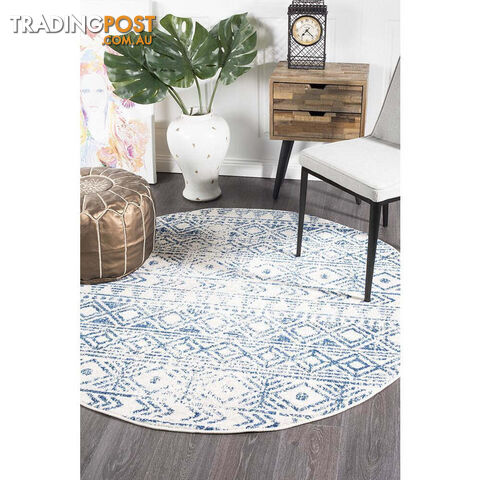 Oasis Ismail White Blue Rustic Round Rug 240X240cm - OAS-456-BLUE-240X240
