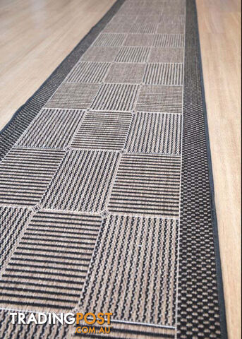Suva Squares Coffee Black 22 121 Hallway Runner Non Slip 5.5M - 22/121