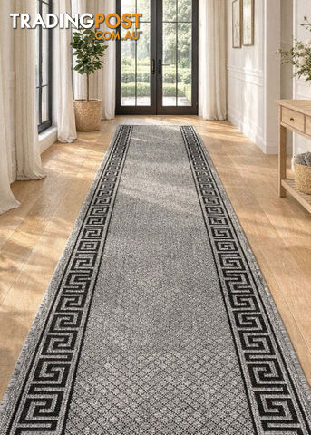 Xena Greek Key Grey Black Hall Runner Non-Slip 67cm Wide 9M - 2533 Grey Black...