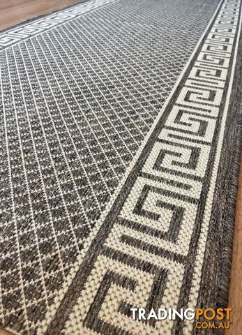 Xena Greek Key Taupe Linen Hall Runner Non-Slip 80cm Wide 4.5M - 2533...