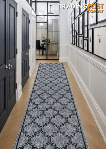 Moroccan Grey Black Hall Runner Non-Slip 80cm Wide 3M - 2534 Grey Black (DM9 E)