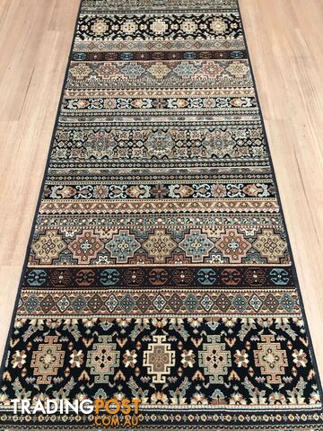 Afghan Black Hallway Runner 80CM Wide 14M  - Afghan 135 Black