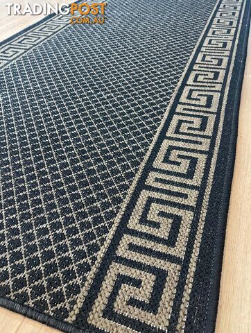 Xena Greek Key Black Natural Hall Runner Non-Slip 80cm Wide 1M  - 2533 Black Natural (991K)