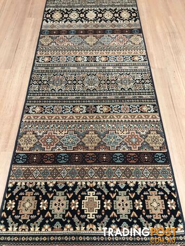 Afghan Black Hallway Runner 80CM Wide 10.5M  - Afghan 135 Black