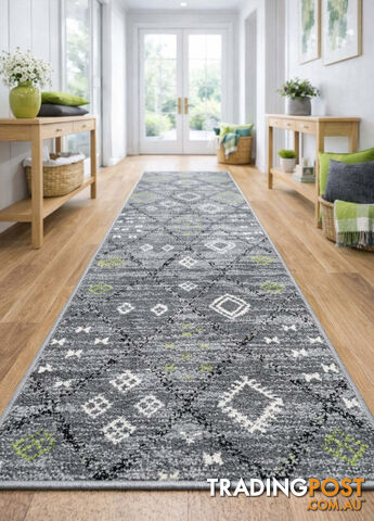 Seville Grey Green Hallway Runner 80CM Wide 6M - AXON-614567-Grey-Green-Runner