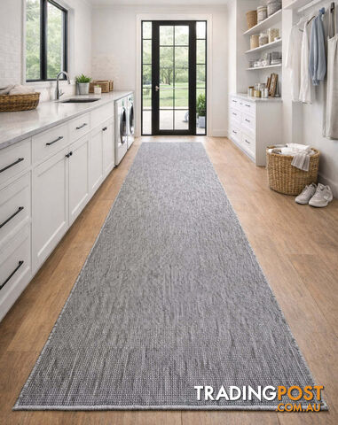 Malia Silver White Hallway Runner Non-Slip 67cm Wide 14.5M