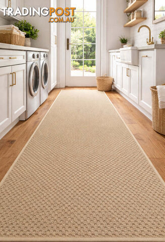 Phoenix Beige Hall Runner 80cm Wide Non Slip Backing 6.5M - Tango-Byron-Bay