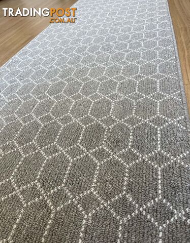 Roma Hex Grey Hallway Runner 80CM Wide 1M  - Belmont Grey White