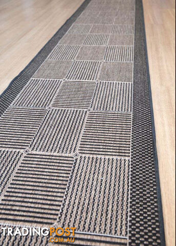 Suva Squares Coffee Black 22 121 Hallway Runner Non Slip 10M - 22/121