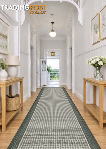 Chino 2822 Green Linen Hallway Runner Non-Slip 80CM 14M