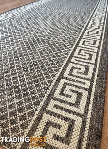 Xena Greek Key Taupe Linen Hall Runner Non-Slip 80cm Wide 13.5M - 2533...