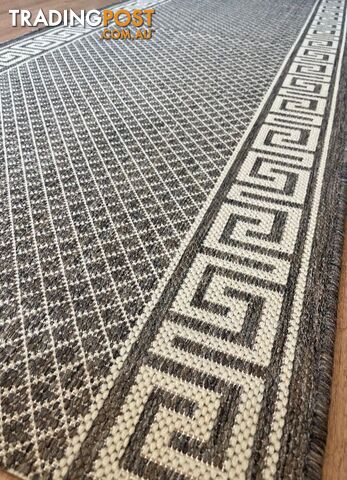 Xena Greek Key Taupe Linen Hall Runner Non-Slip 80cm Wide 11M - 2533 Taupe-Linen...