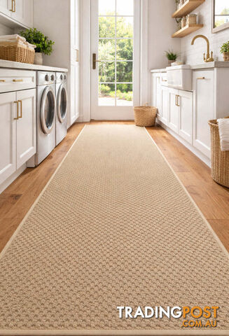 Phoenix Beige Hall Runner 80cm Wide Non Slip Backing 1M - Tango-Byron-Bay