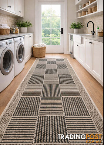 Suva Squares Black Coffee 22 112 Hallway Runner Non Slip 13M - 22-112-BC