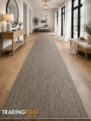 Malia Taupe Linen Hallway Runner Non-Slip 80cm Wide 15.5M