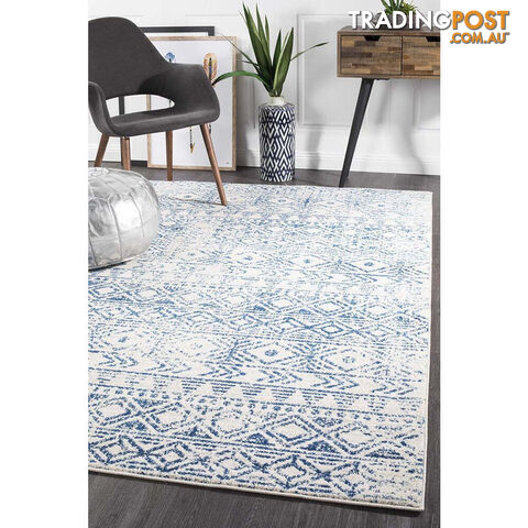 Oasis Ismail White Blue Rustic Rug 500X80cm  - OAS-456-BLUE-500X80