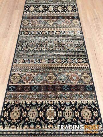 Afghan Black Hallway Runner 80CM Wide 8M  - Afghan 135 Black