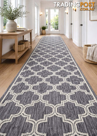 Moroccan Silver Ivory Hall Runner Non-Slip 80cm Wide 3.5M - 2534 Silver Grey...