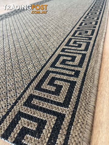 Xena Greek Key Natural Black Hall Runner Non-Slip 80cm Wide 7M - 2533 Natural...